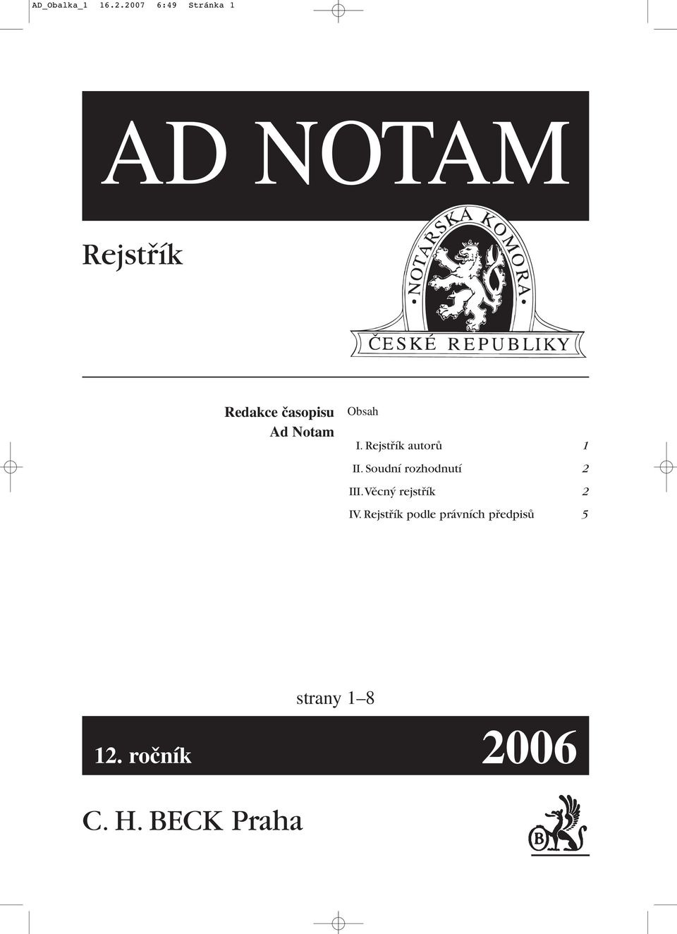 Notam Obsah I. Rejstřík autorů 1 II.