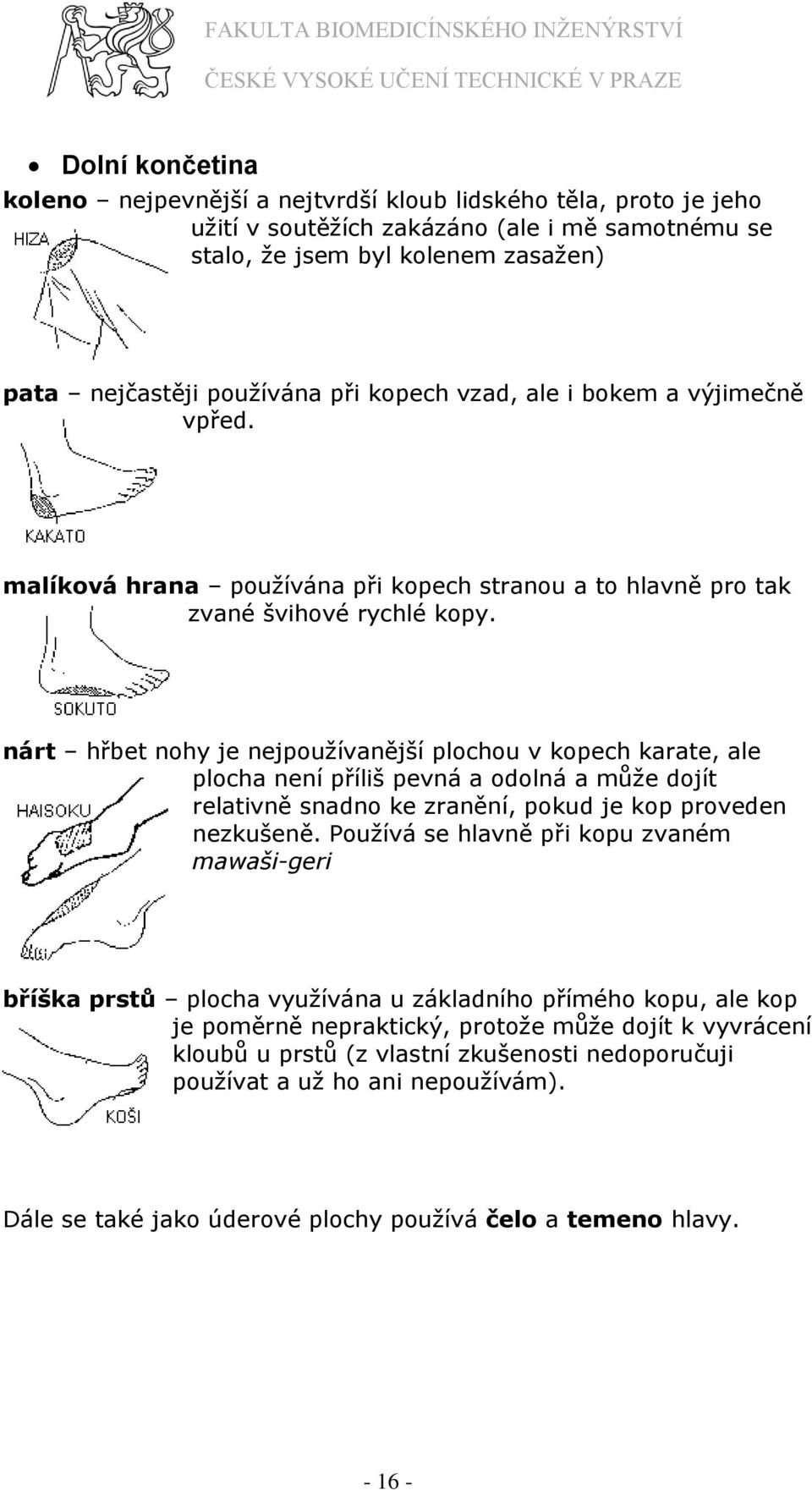 nárt hřbet nohy je nejpouţívanější plochou v kopech karate, ale plocha není příliš pevná a odolná a můţe dojít relativně snadno ke zranění, pokud je kop proveden nezkušeně.