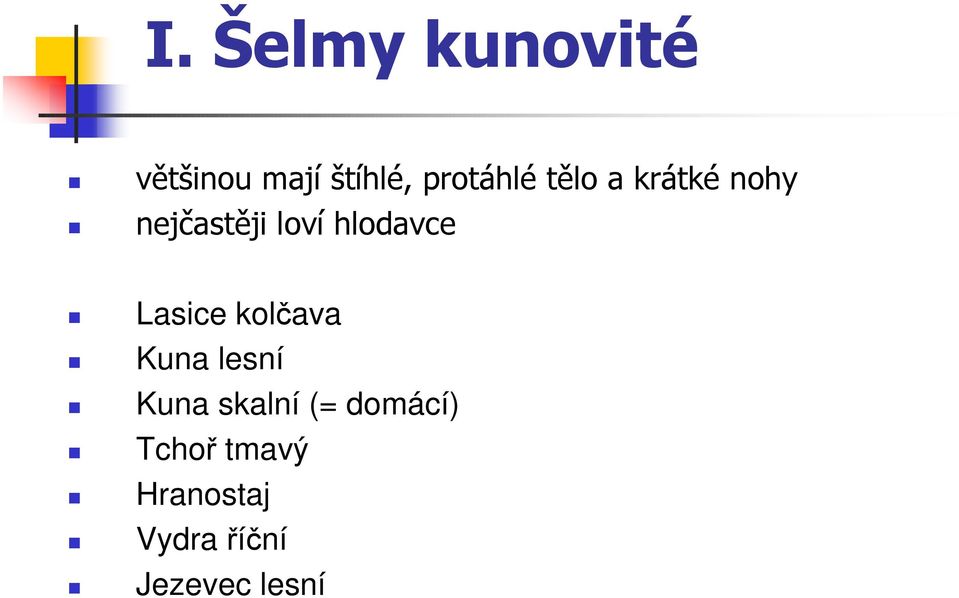 hlodavce Lasice kolčava Kuna lesní Kuna skalní