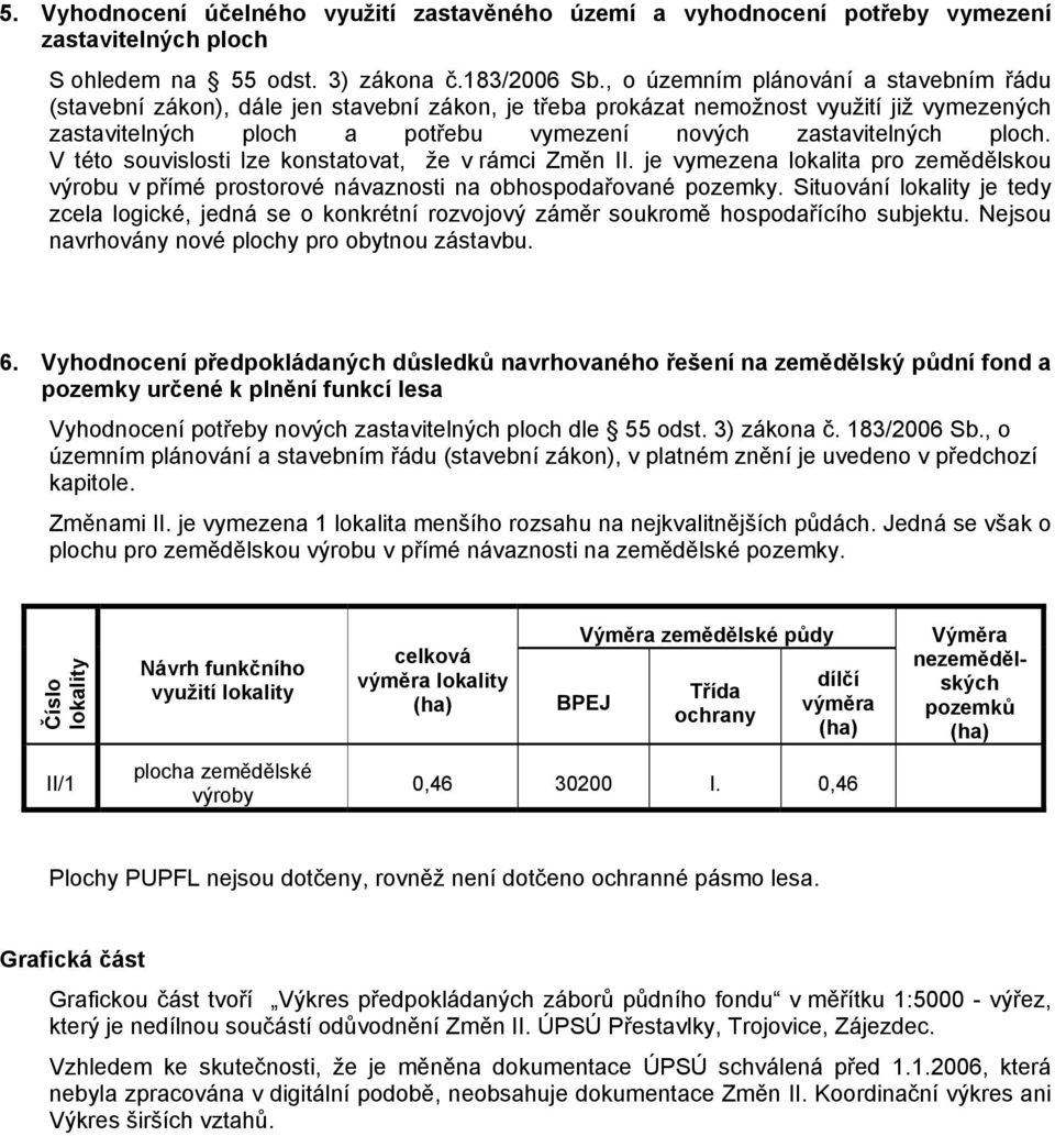 ploch. V této souvislosti lze konstatovat, že v rámci Změn II. je vymezena lokalita pro zemědělskou výrobu v přímé prostorové návaznosti na obhospodařované pozemky.