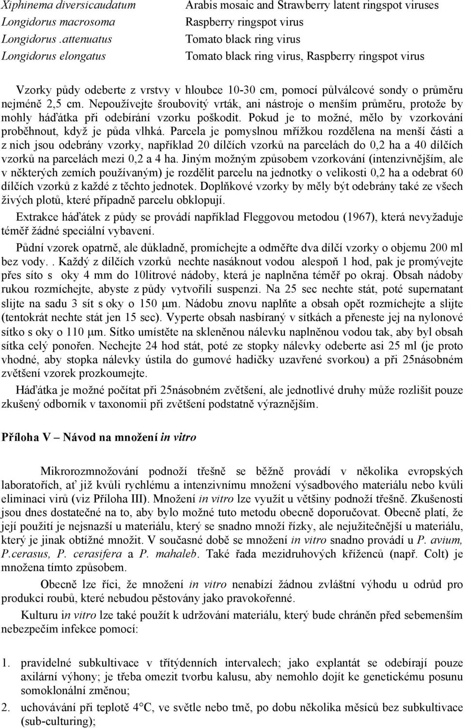 odeberte z vrstvy v hloubce 10-30 cm, pomocí půlválcové sondy o průměru nejméně 2,5 cm.