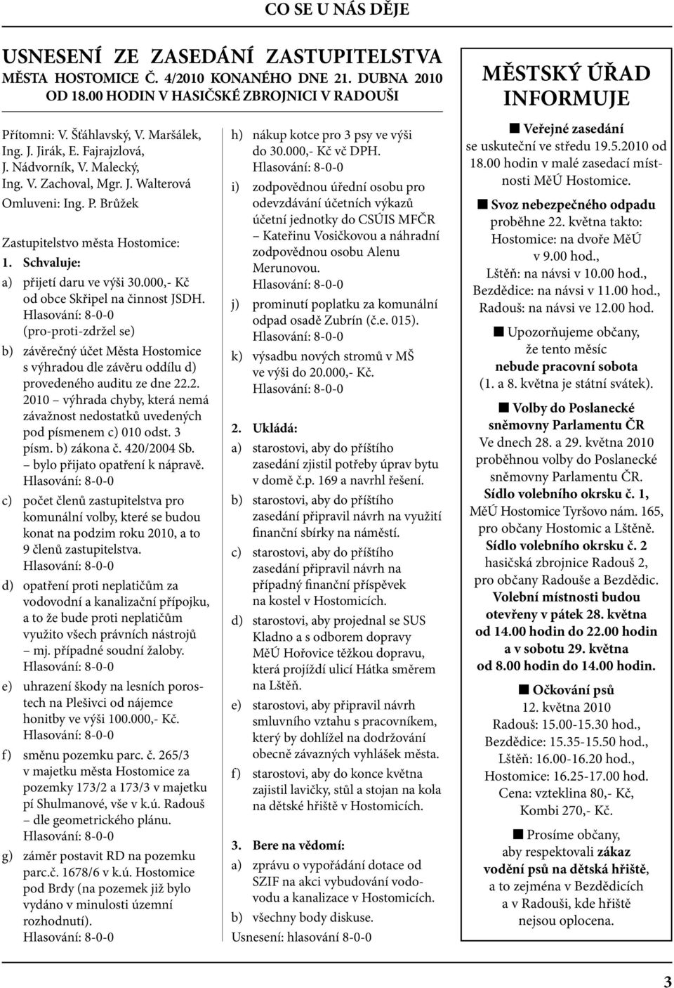 000,- Kč od obce Skřipel na činnost JSDH. (pro-proti-zdržel se) b) závěrečný účet Města Hostomice s výhradou dle závěru oddílu d) provedeného auditu ze dne 22