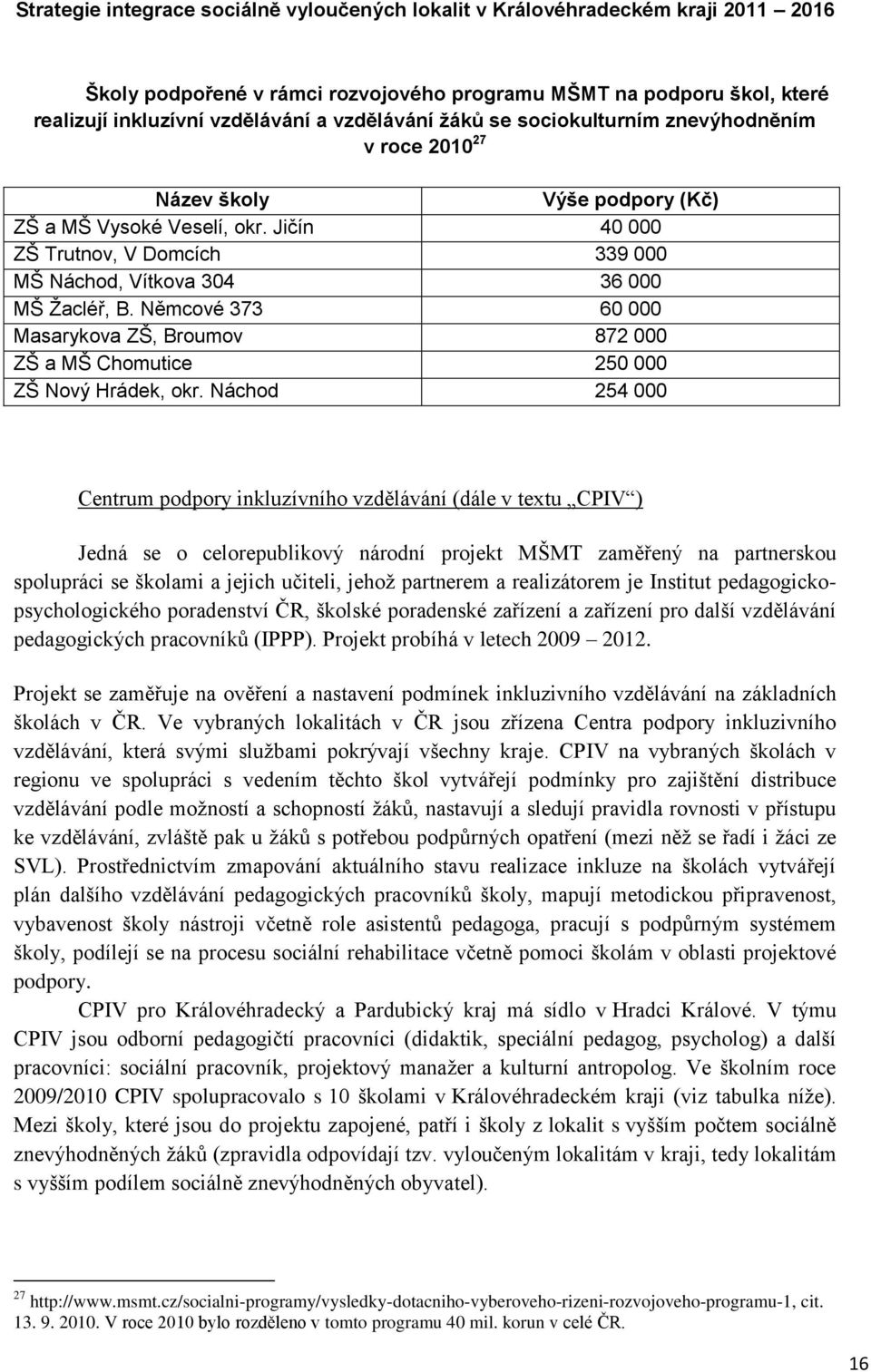 Němcové 373 60 000 Masarykova ZŠ, Broumov 872 000 ZŠ a MŠ Chomutice 250 000 ZŠ Nový Hrádek, okr.