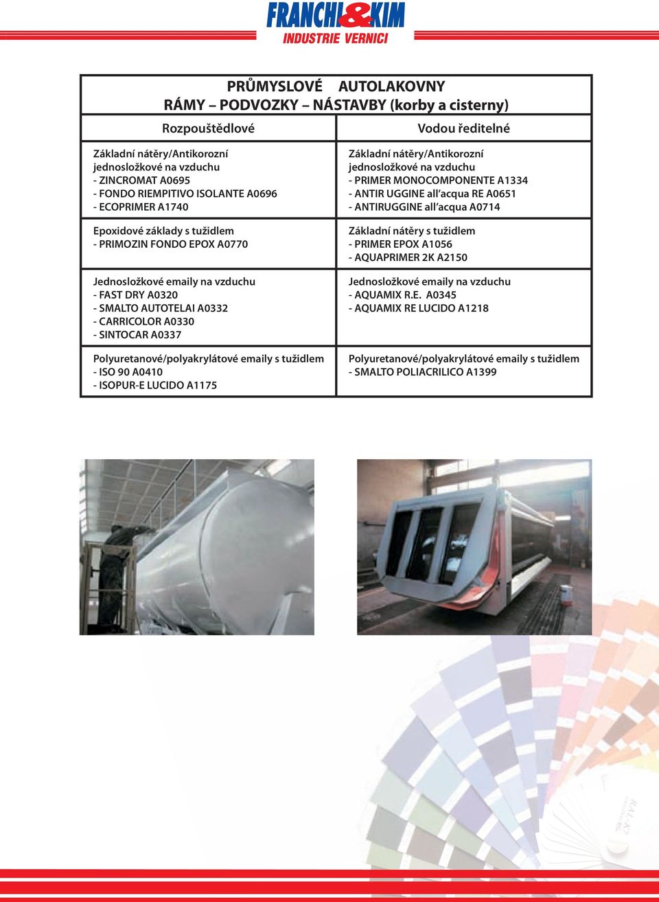 SINTOCAR A0337 - ISO 90 A0410 - ISOPUR-E LUCIDO A1175 - PRIMER MONOCOMPONENTE A1334 - ANTIR UGGINE all acqua RE A0651 -