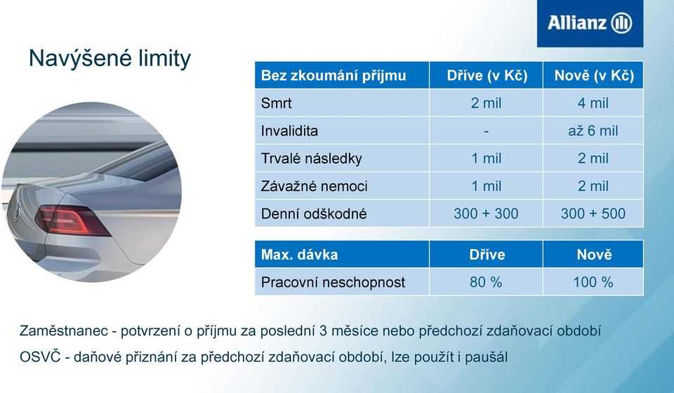 dávka Dříve Nově Pracovní neschopnost 80 % 100 % Zaměstnanec - potvrzení o příjmu za poslední 3