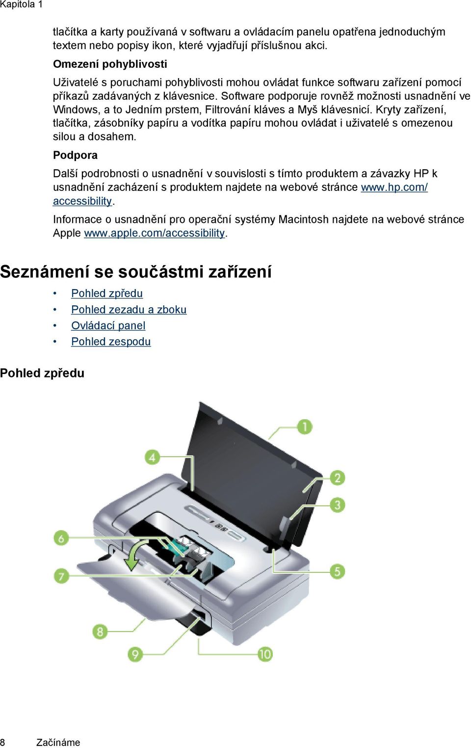 Software podporuje rovněž možnosti usnadnění ve Windows, a to Jedním prstem, Filtrování kláves a Myš klávesnicí.