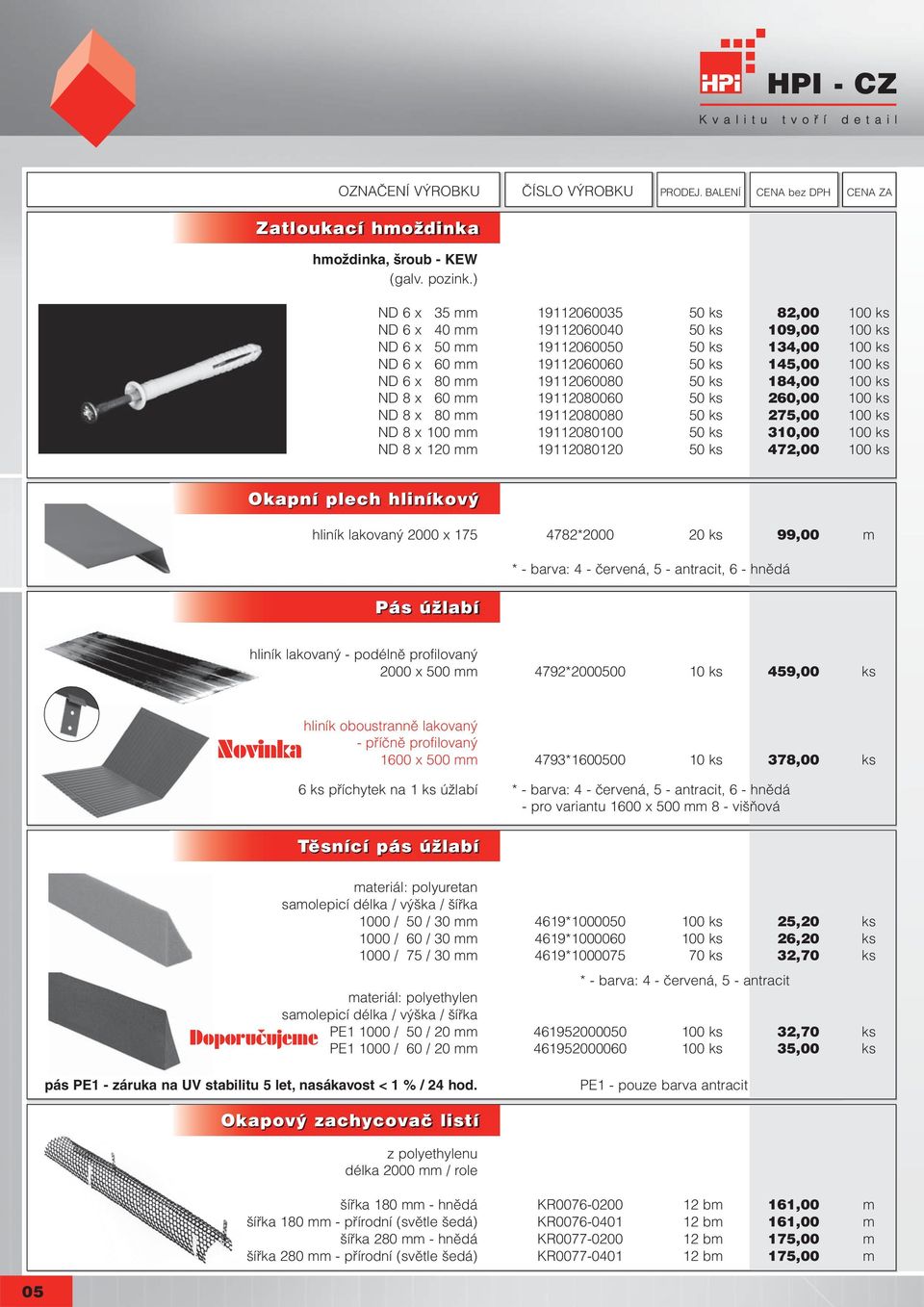 cz ND 6 x 60 mm 19112060060 50 ks 145,00 100 ks ND 6 x 80 mm 19112060080 50 ks 184,00 100 ks ND 8 x 60 mm 19112080060 50 ks 260,00 100 ks ND 8 x 80 mm 19112080080 50 ks 275,00 100 ks ND 8 x 100 mm