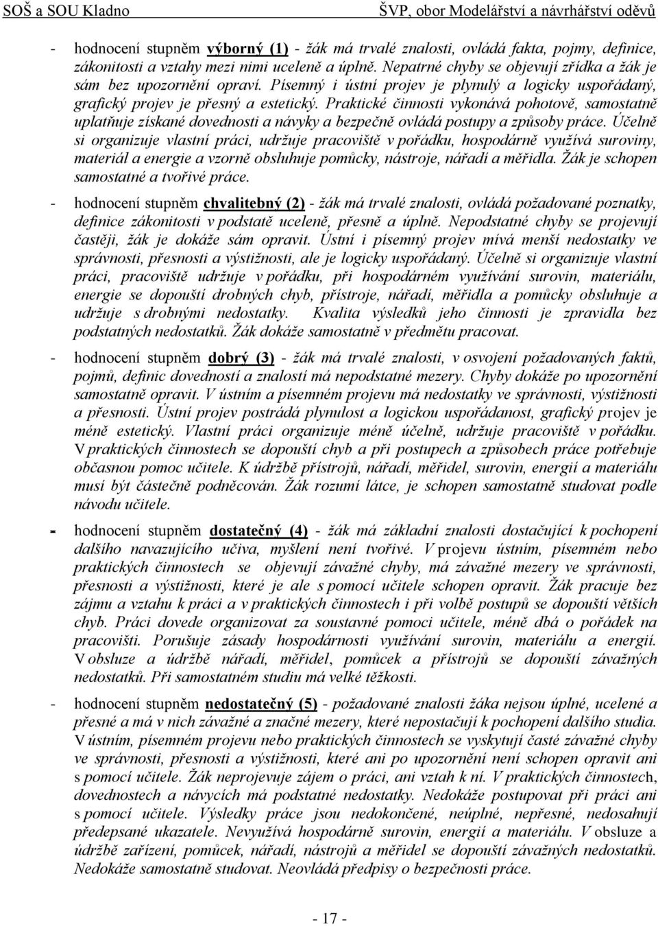 Praktické činnosti vykonává pohotově, samostatně uplatňuje získané dovednosti a návyky a bezpečně ovládá postupy a způsoby práce.