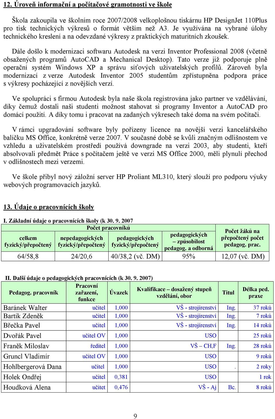 Dále došlo k modernizaci softwaru Autodesk na verzi Inventor Professional 2008 (včetně obsažených programů AutoCAD a Mechanical Desktop).