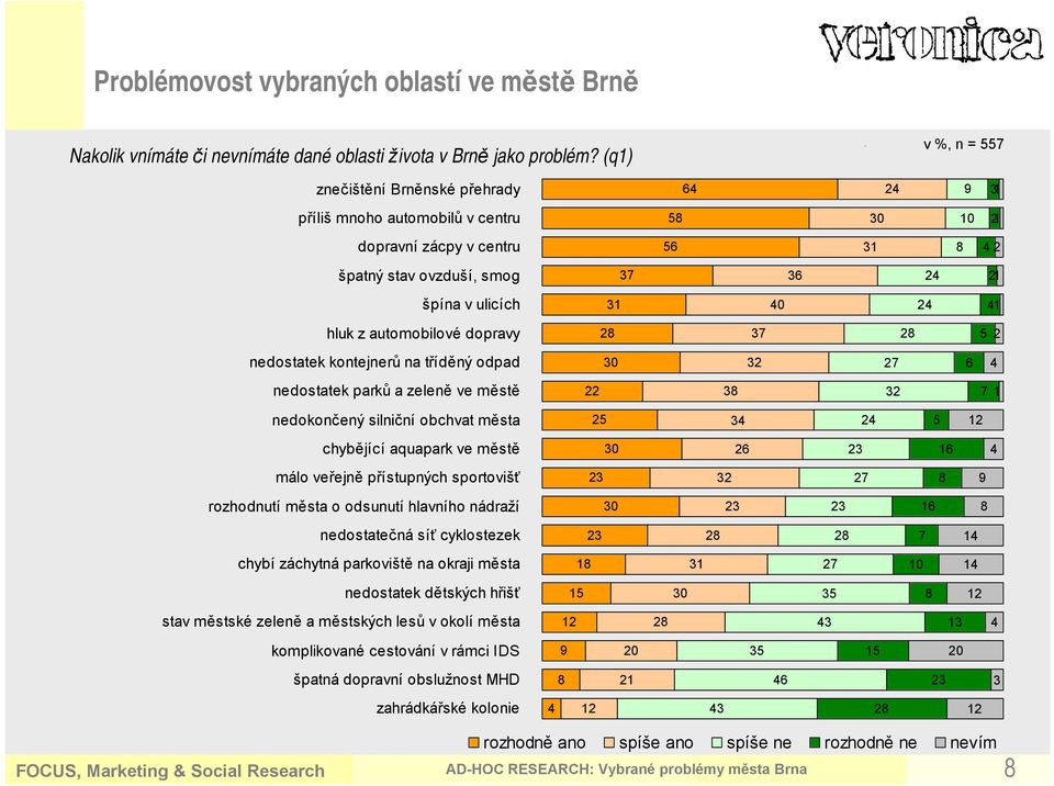 tříděný odpad nedostatek parků a zeleně ve městě nedokončený silniční obchvat města chybějící aquapark ve městě málo veřejně přístupných sportovišť rozhodnutí města o odsunutí hlavního nádraží