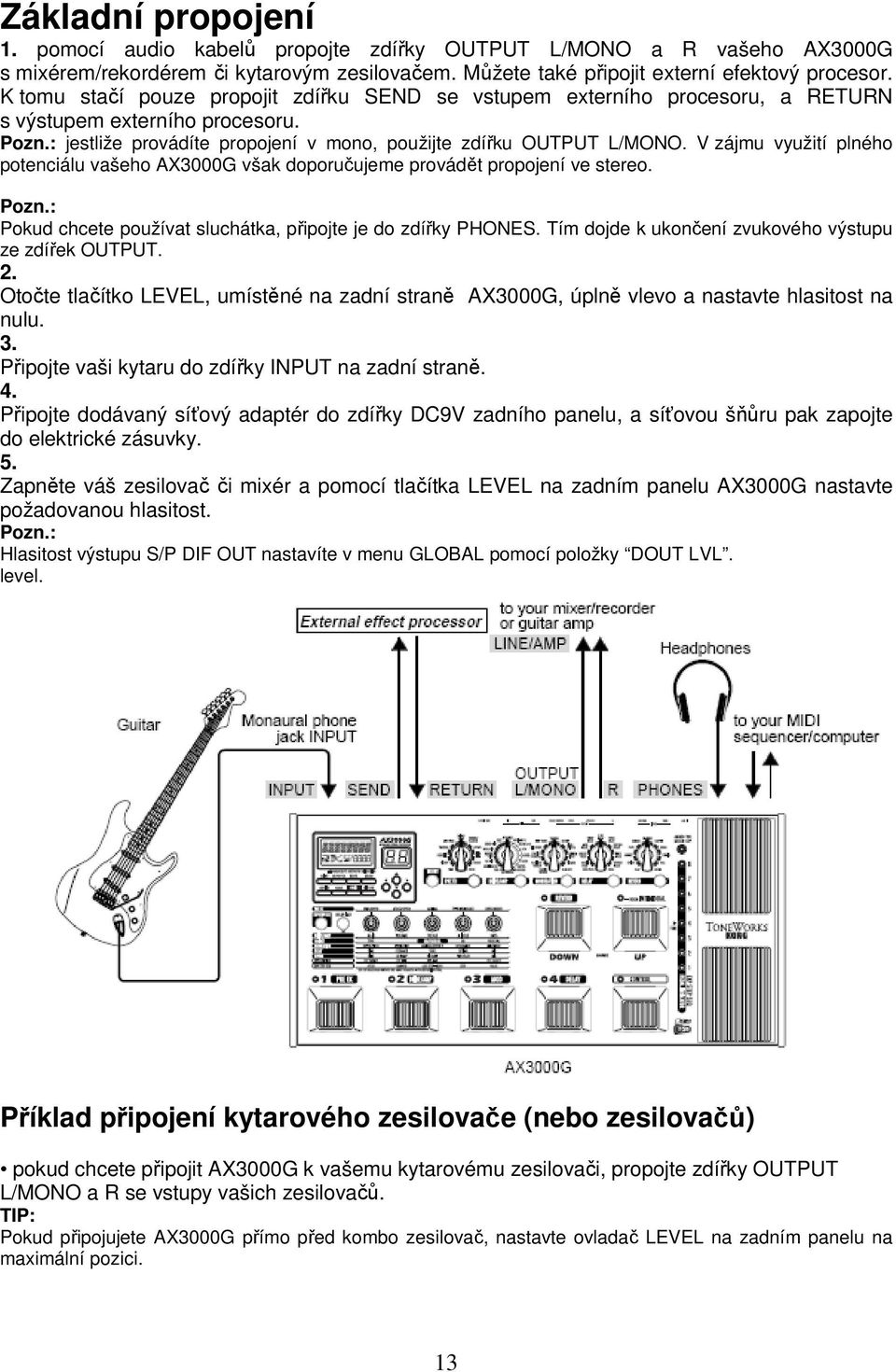 V zájmu využití plného potenciálu vašeho AX3000G však doporučujeme provádět propojení ve stereo. Pozn.: Pokud chcete používat sluchátka, připojte je do zdířky PHONES.