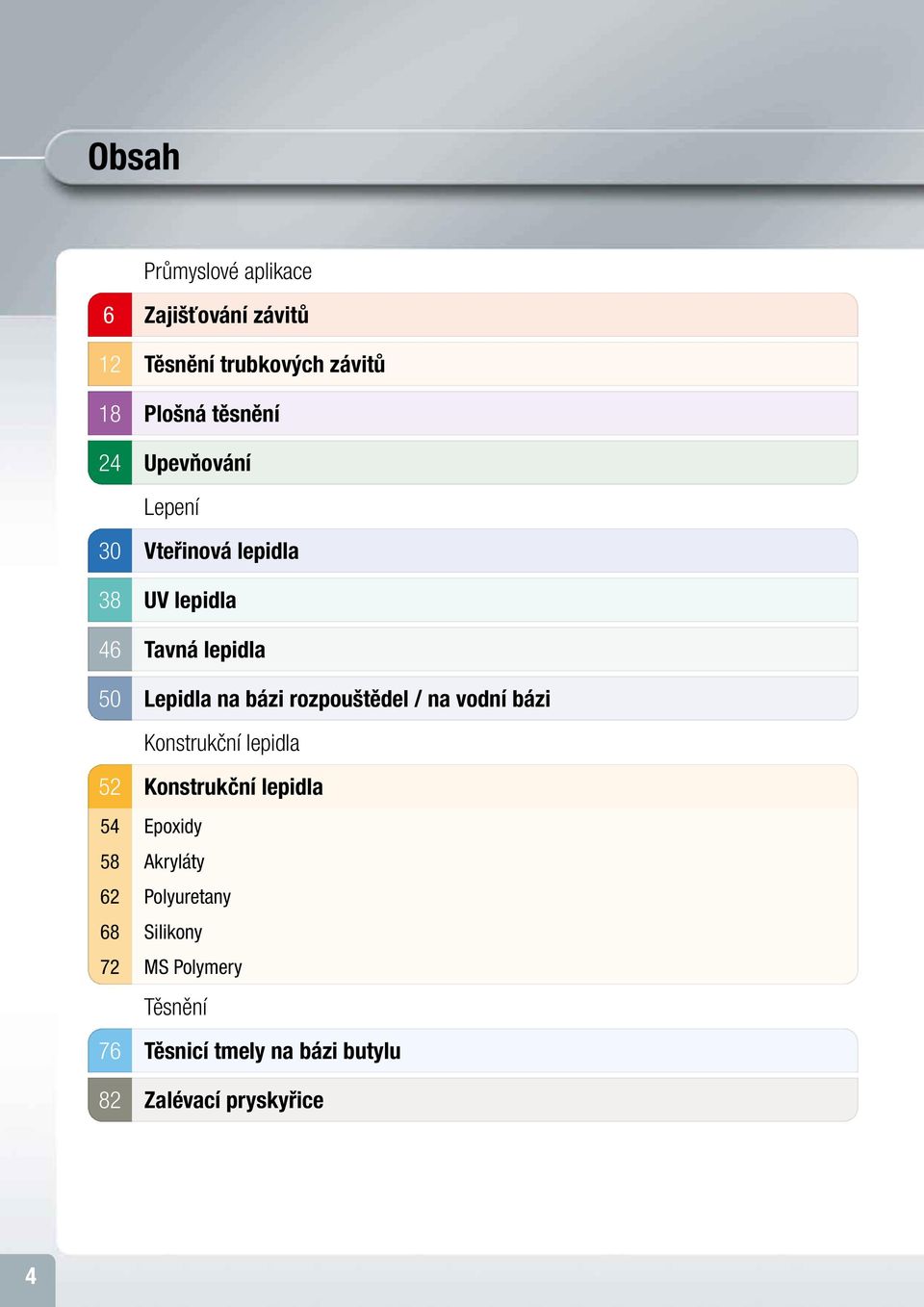 rozpouštědel / na vodní bázi 38 Konstrukční lepidla 52 54 58 62 68 72 76 82 Konstrukční lepidla