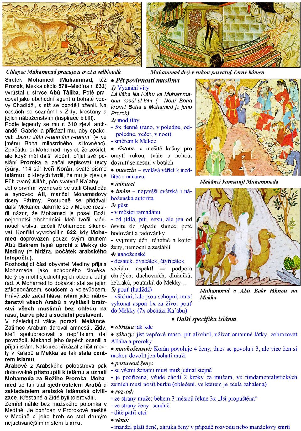 610 zjevil archanděl Gabriel a přikázal mu, aby opakoval: bismi lláhi r-rahmáni r-rahím (= ve jménu Boha milosrdného, slitovného).