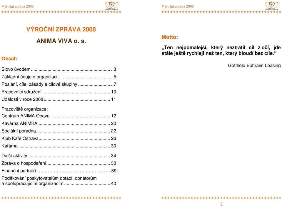 .. 11 Motto: Ten nejpomalejší, který neztratil cíl z očí, jde stále ještě rychleji než ten, který bloudí bez cíle.