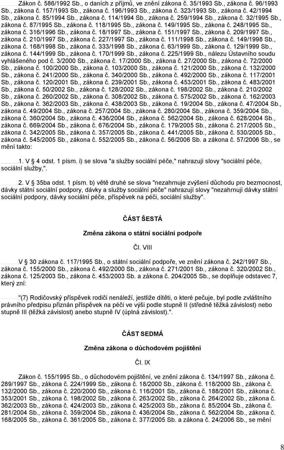 , zákona č. 18/1997 Sb., zákona č. 151/1997 Sb., zákona č. 209/1997 Sb., zákona č. 210/1997 Sb., zákona č. 227/1997 Sb., zákona č. 111/1998 Sb., zákona č. 149/1998 Sb., zákona č. 168/1998 Sb.