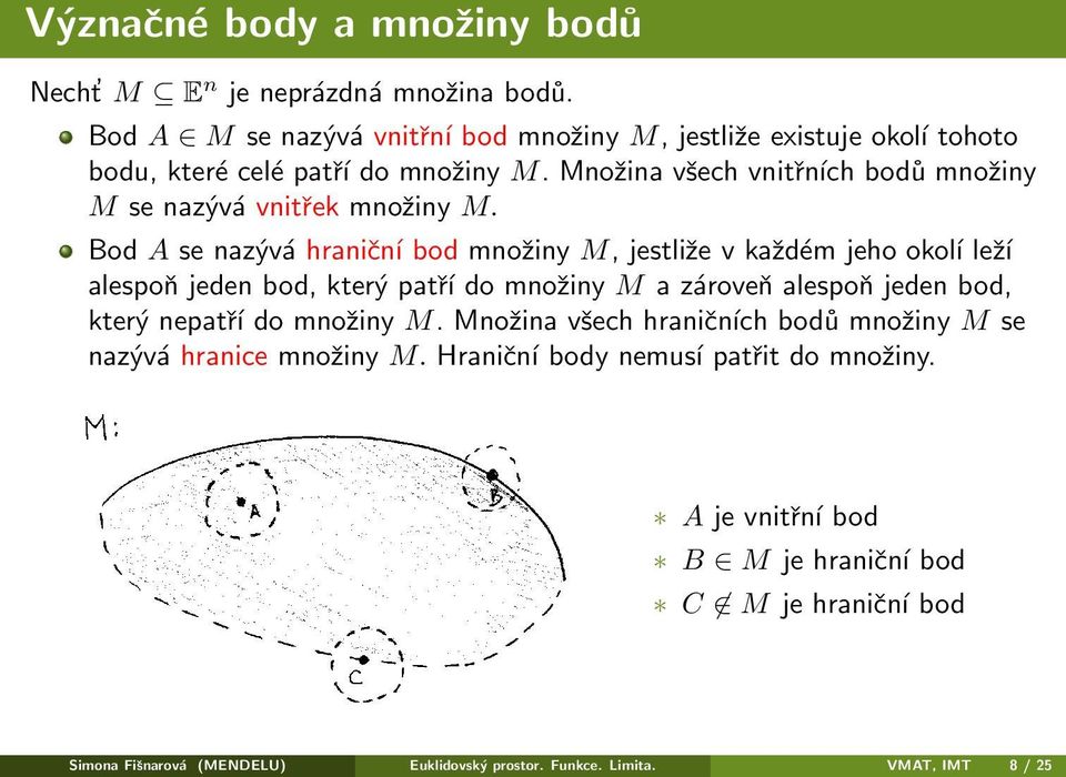 Množina všech vnitřních bodů množiny M se nazývá vnitřek množiny M.