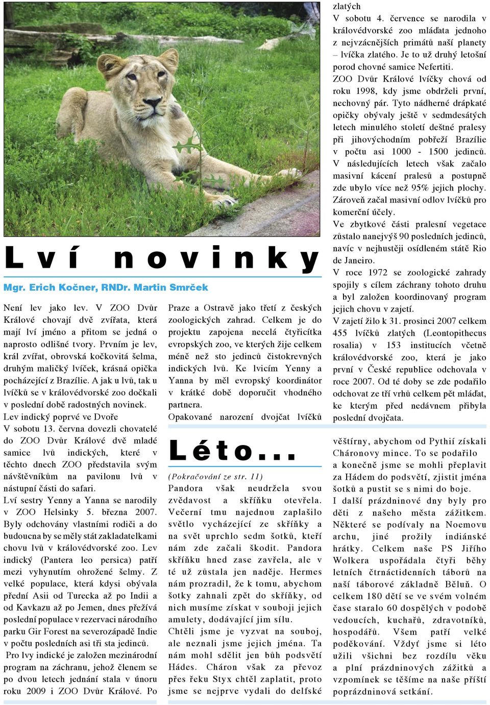 A jak u lvù, tak u lvíèkù se v královédvorské zoo doèkali v poslední dobì radostných novinek. Lev indický poprvé ve Dvoøe V sobotu 13.