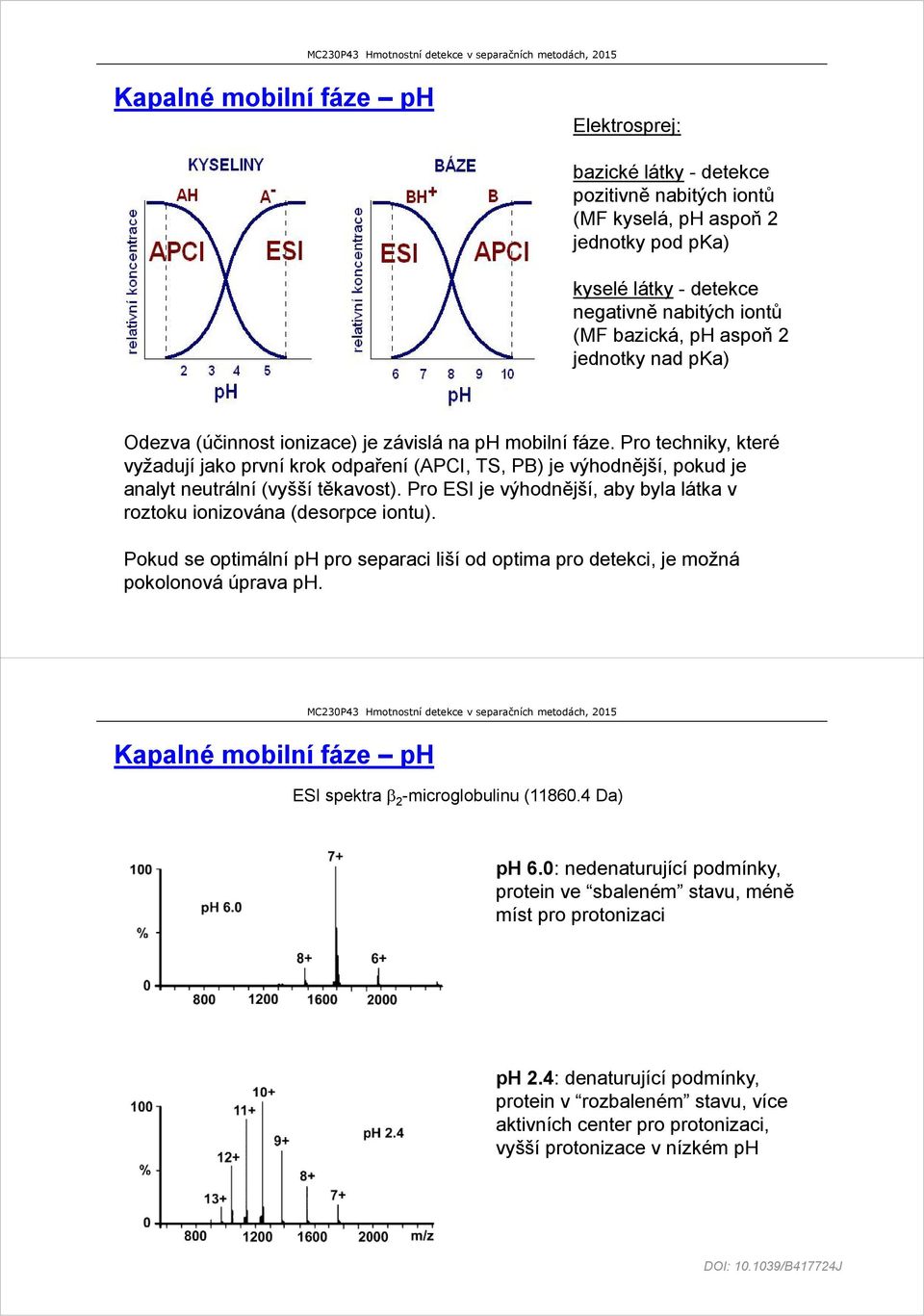 Pro techniky, které vyžadují jako první krok odpaření (APCI, TS, PB) je výhodnější, pokud je analyt neutrální (vyšší těkavost).