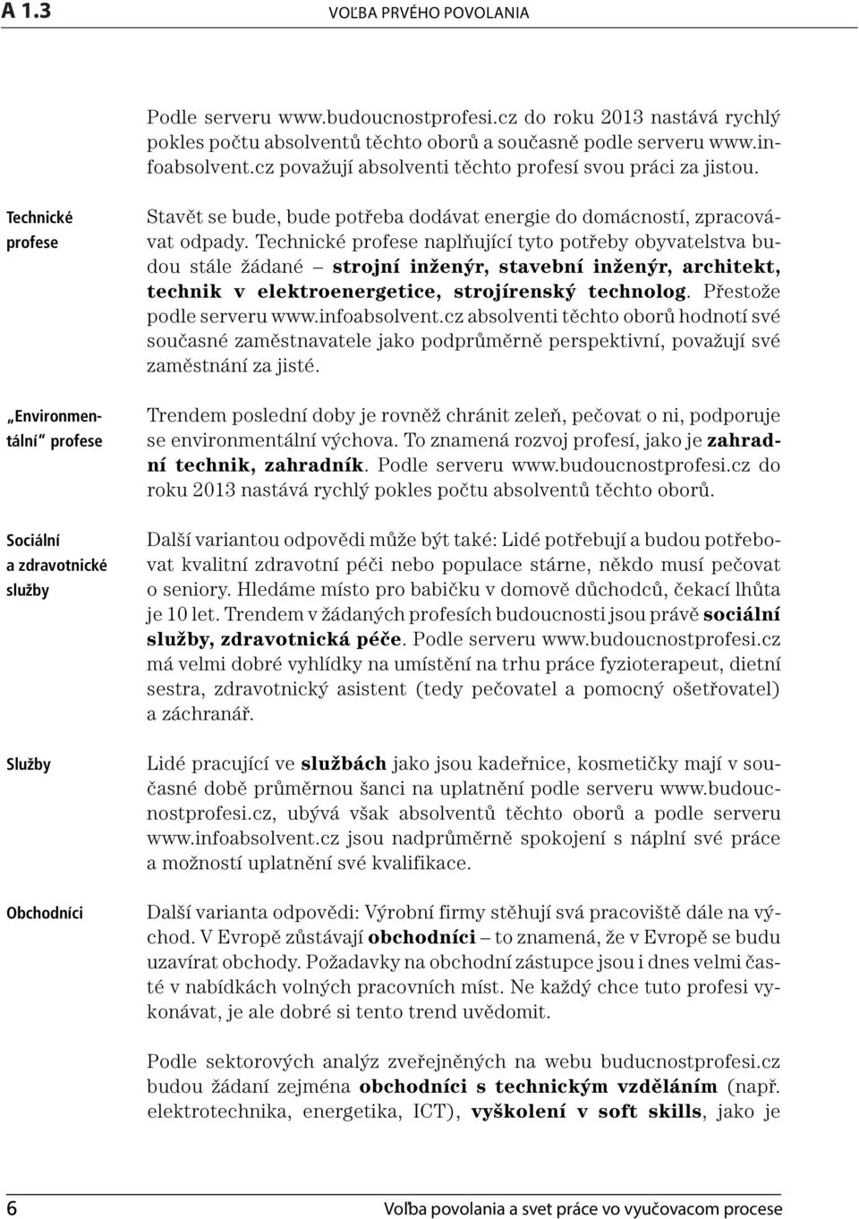 Technické profese Environmentální profese Sociální a zdravotnické služby Služby Obchodníci Stavět se bude, bude potřeba dodávat energie do domácností, zpracovávat odpady.