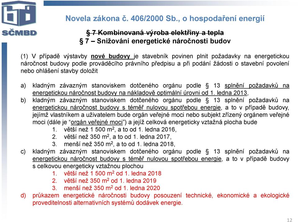 náročnost budovy podle prováděcího právního předpisu a při podání žádosti o stavební povolení nebo ohlášení stavby doložit a) kladným závazným stanoviskem dotčeného orgánu podle 13 splnění požadavků