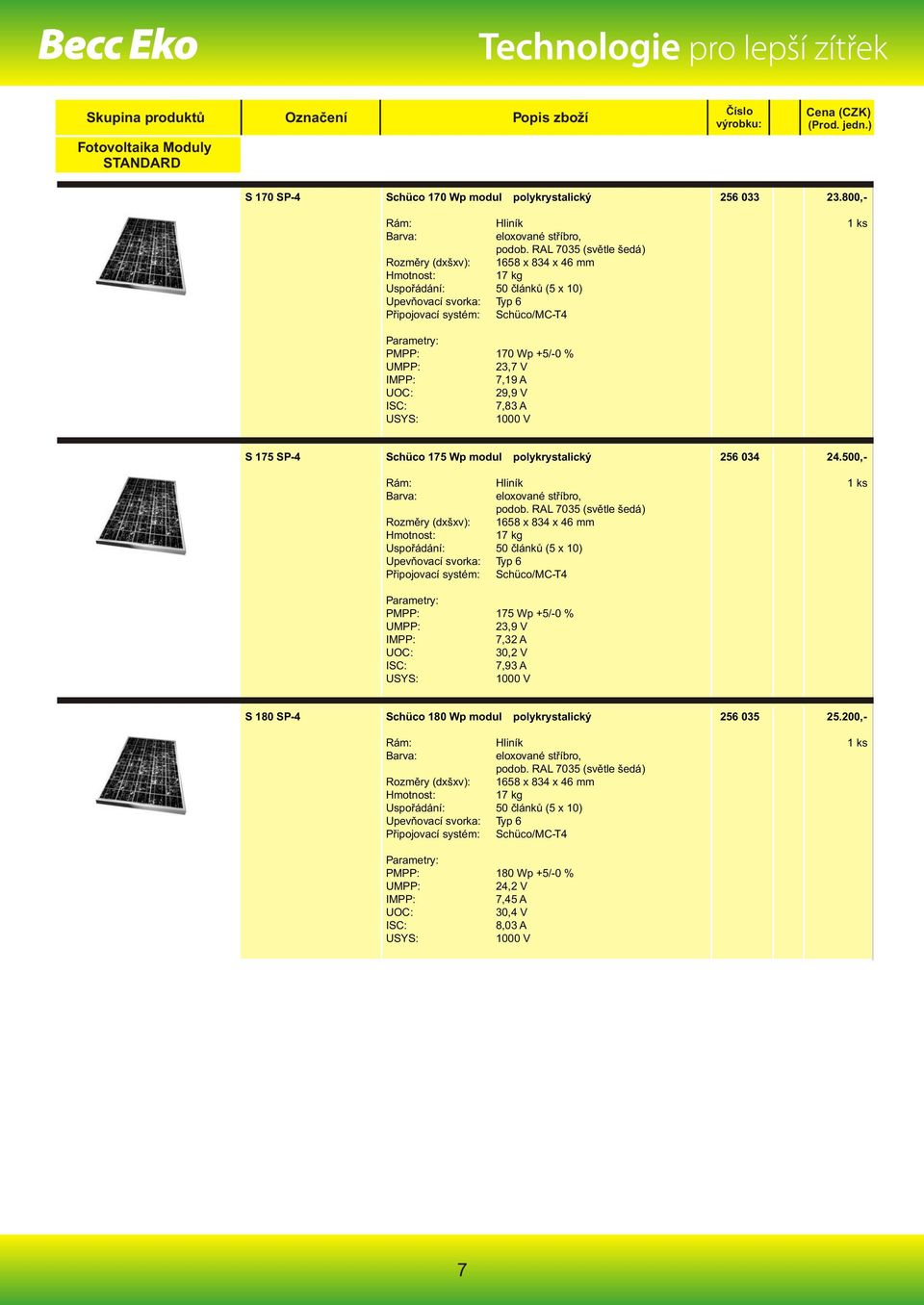 7,83 A 256 033 23.800,- S 175 SP-4 Schüco 175 Wp modul polykrystalický podob.