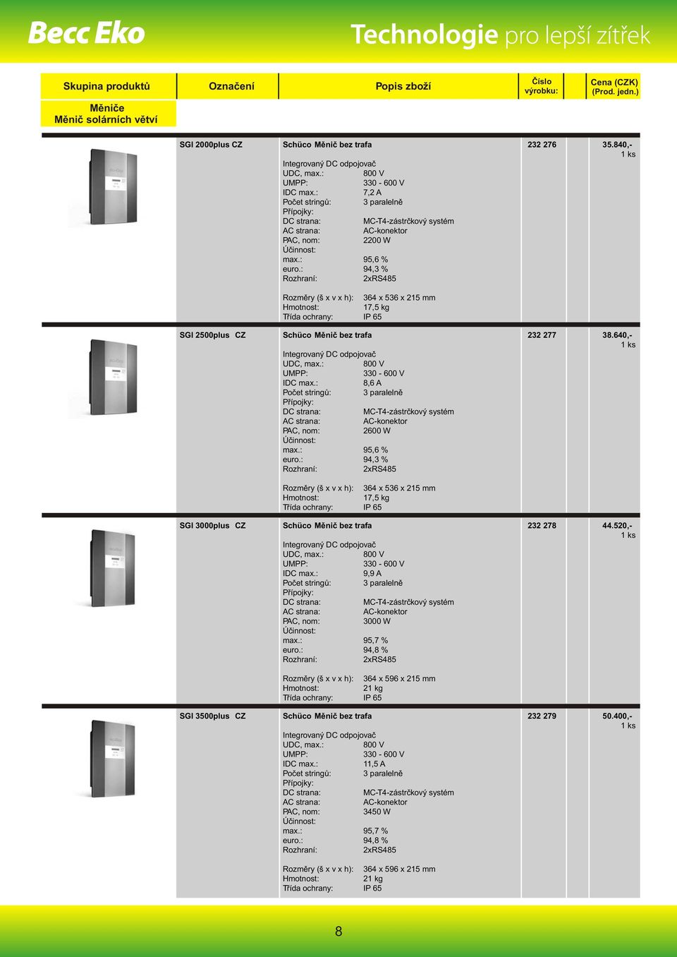 : 800 V 330-600 V IDC max.: 8,6 A 3 paralelně AC-konektor 2600 W max.: 95,6 % euro.