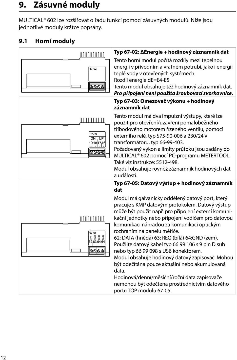 Rozdíl energie de=e4-e5 Tento modul obsahuje též hodinový záznamník dat. Pro připojení není použita šroubovací svorkovnice.