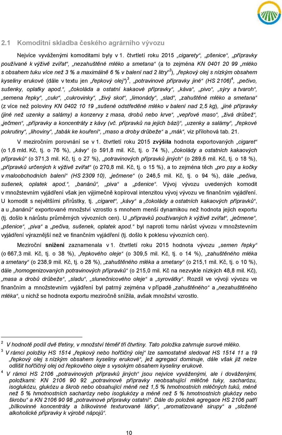 litry 2 ), řepkový olej s nízkým obsahem kyseliny erukové (dále v textu jen řepkový olej ) 3, potravinové přípravky jiné (HS 2106) 4, pečivo, sušenky, oplatky apod.