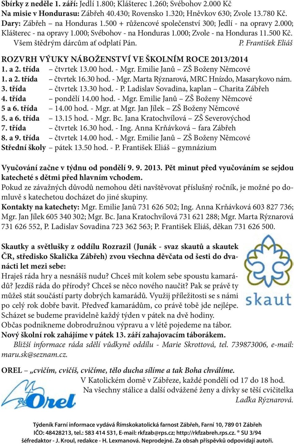 ROZVRH VÝUKY NÁBOŽENSTVÍ VE ŠKOLNÍM ROCE 2013/2014 1. a 2. třída čtvrtek 13.00 hod. - Mgr. Emilie Janů ZŠ Boženy Němcové 1. a 2. třída čtvrtek 16.30 hod. - Mgr. Marta Rýznarová, MRC Hnízdo, Masarykovo nám.