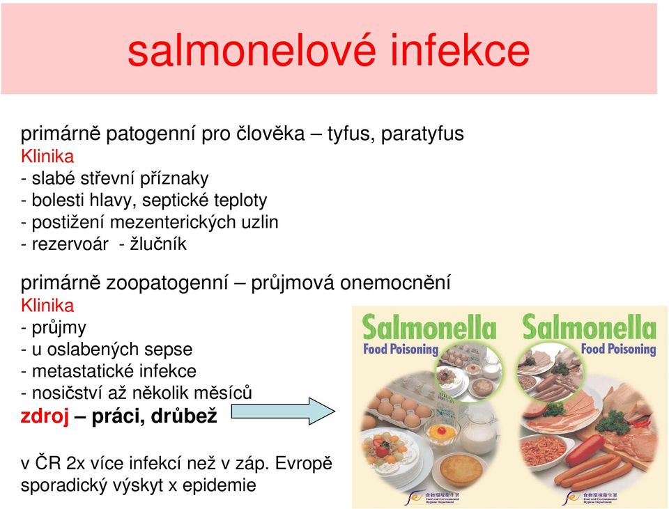 zoopatogenní průjmová onemocnění Klinika - průjmy - u oslabených sepse - metastatické infekce -