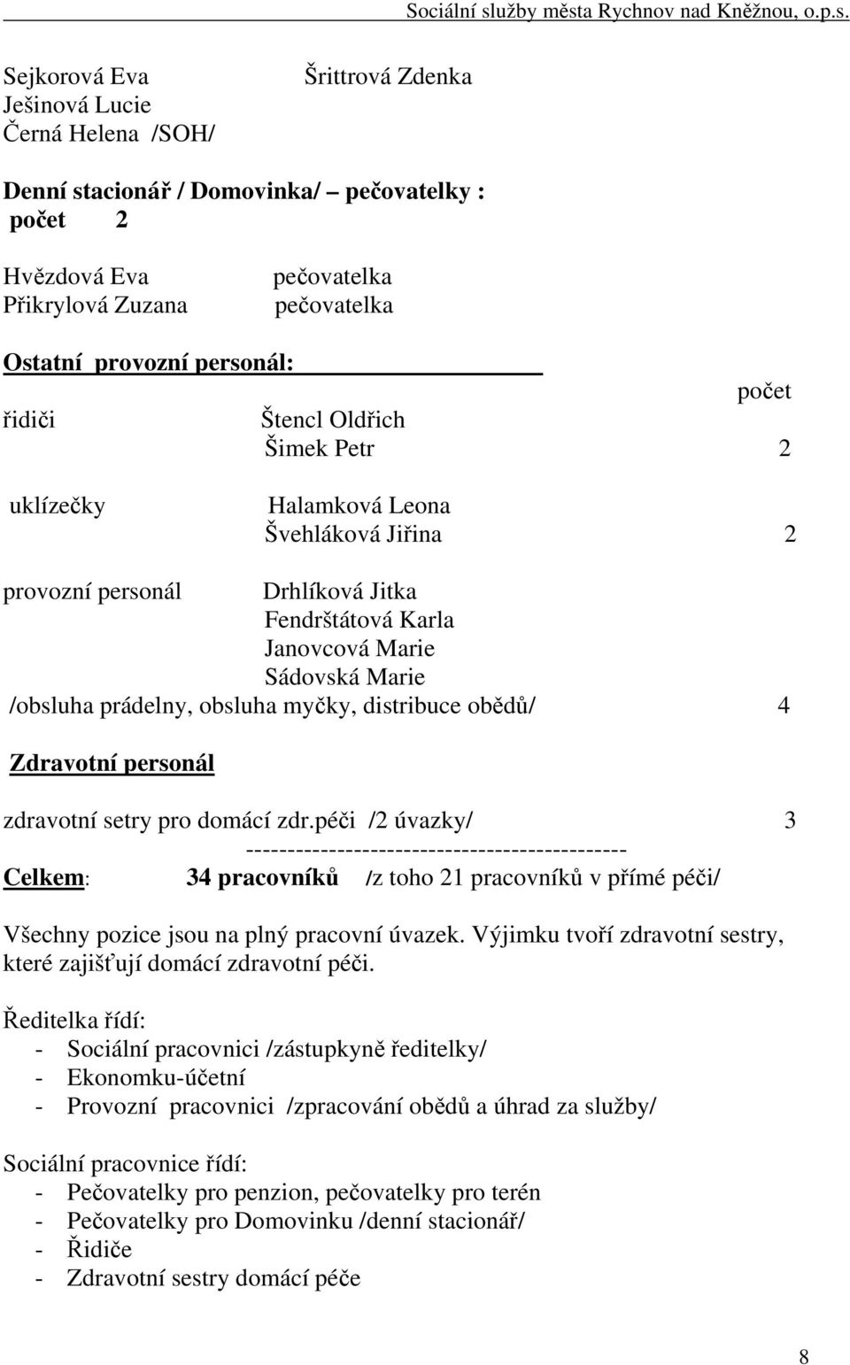 myčky, distribuce obědů/ 4 Zdravotní personál zdravotní setry pro domácí zdr.