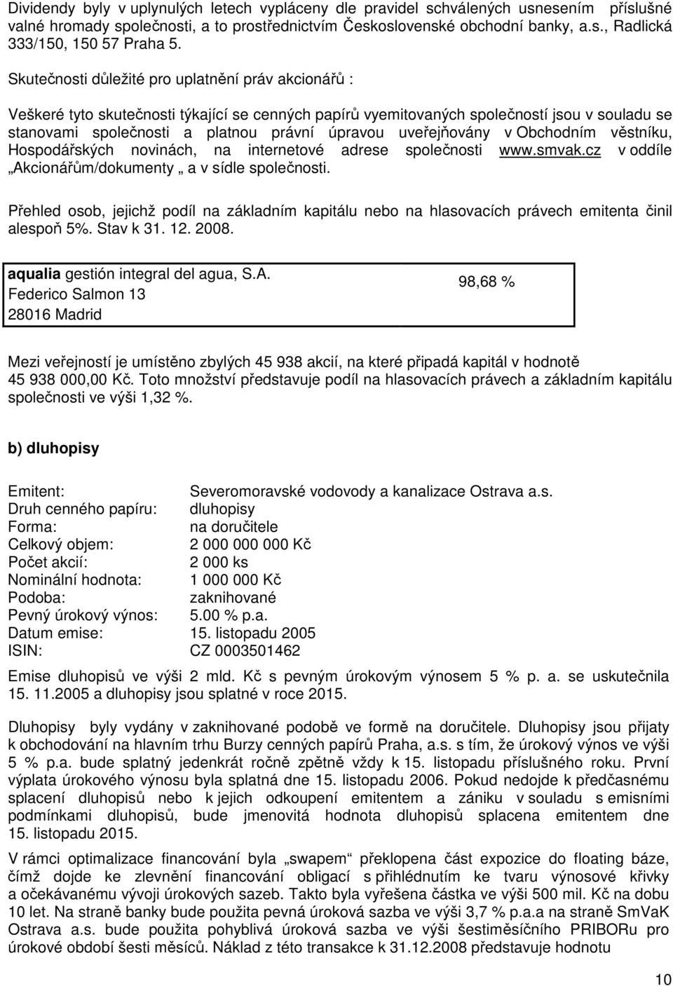 uveřejňovány v Obchodním věstníku, Hospodářských novinách, na internetové adrese společnosti www.smvak.cz v oddíle Akcionářům/dokumenty a v sídle společnosti.