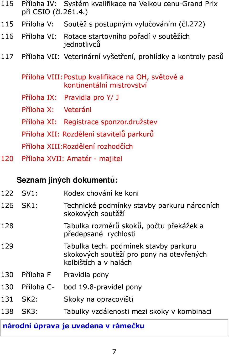 kontinentální mistrovství Příloha IX: Pravidla pro Y/ J Příloha X: Veteráni Příloha XI: Registrace sponzor.