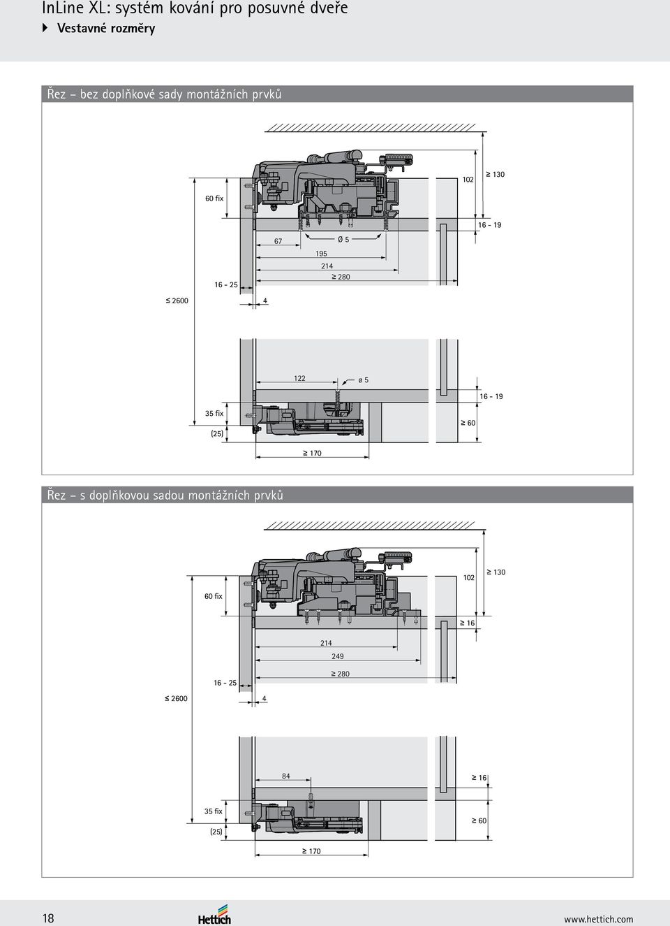 60 170 Řez s doplňkovou sadou montážních prvků 102 130 60 fix 16