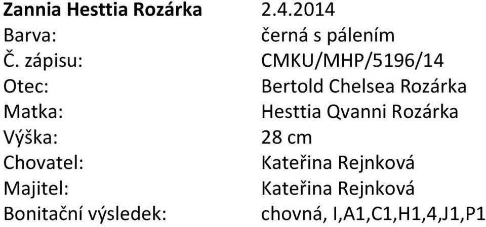 Hesttia Qvanni Rozárka Výška: 28 cm Chovatel: Kateřina Rejnková