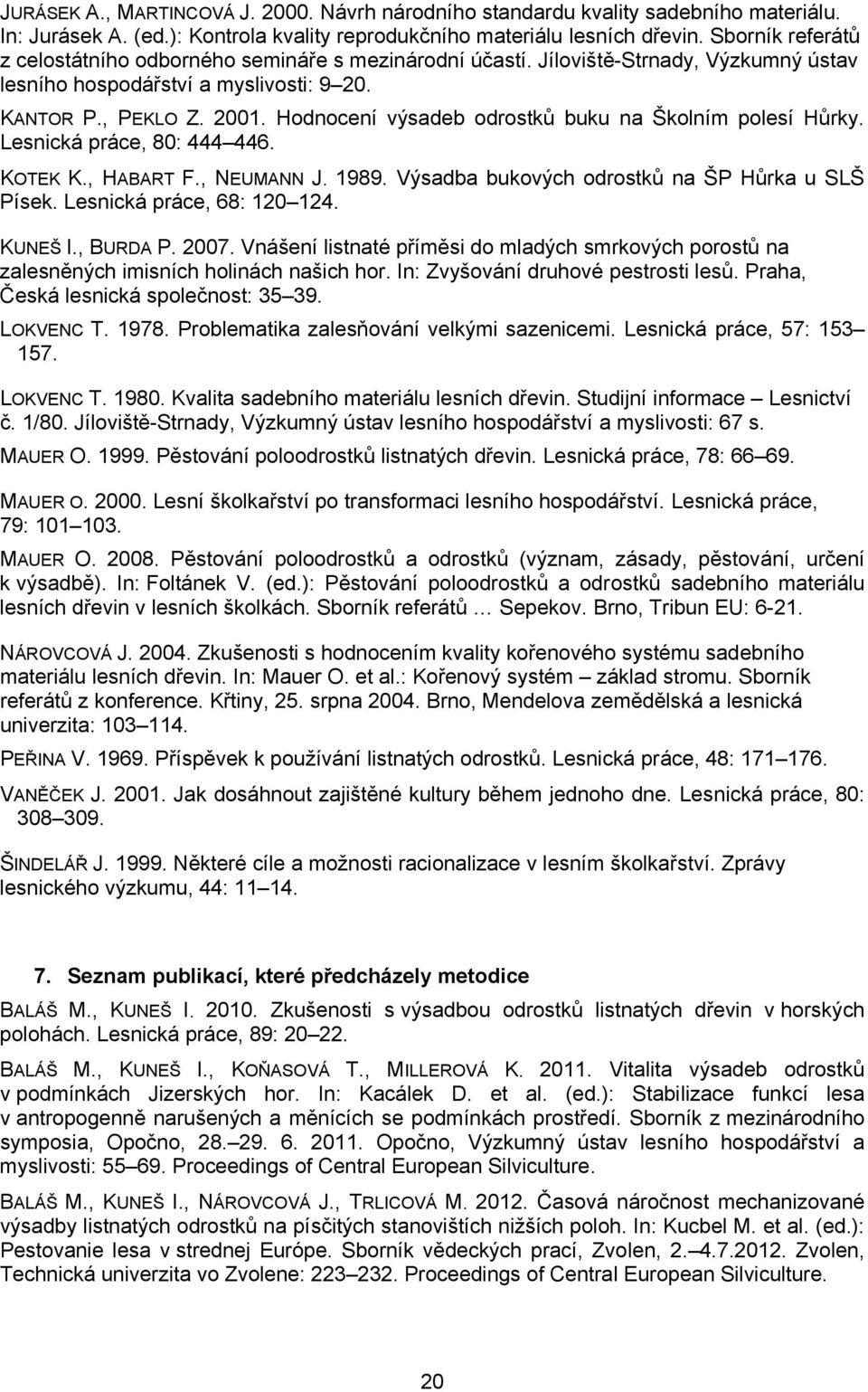 Hodnocení výsadeb odrostků buku na Školním polesí Hůrky. Lesnická práce, 80: 444 446. KOTEK K., HABART F., NEUMANN J. 1989. Výsadba bukových odrostků na ŠP Hůrka u SLŠ Písek.