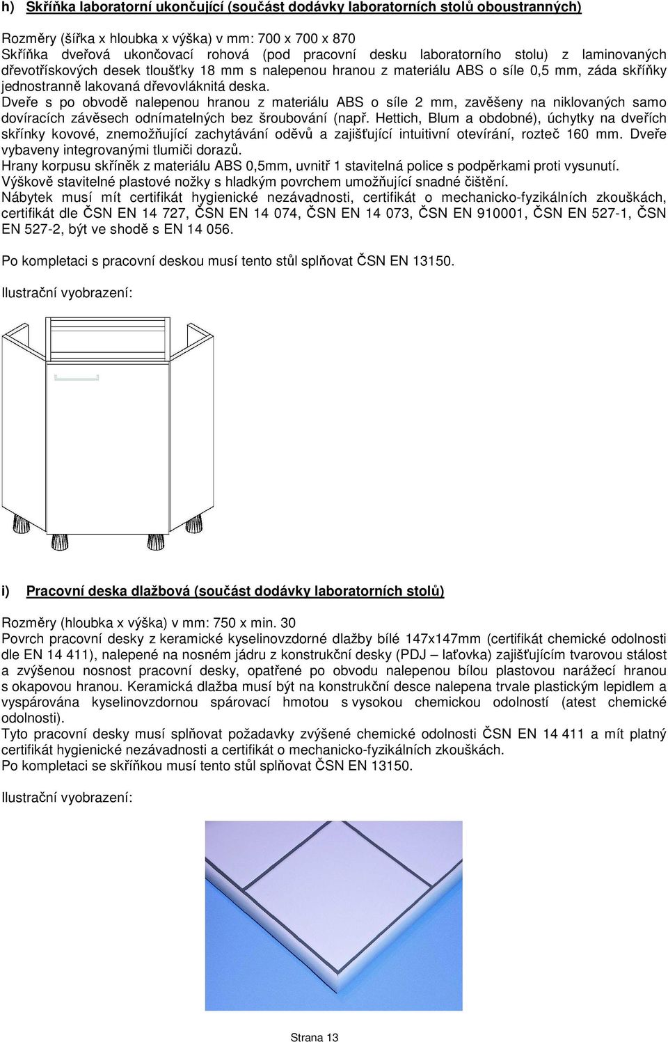 Dveře s po obvodě nalepenou hranou z materiálu ABS o síle 2 mm, zavěšeny na niklovaných samo dovíracích závěsech odnímatelných bez šroubování (např.