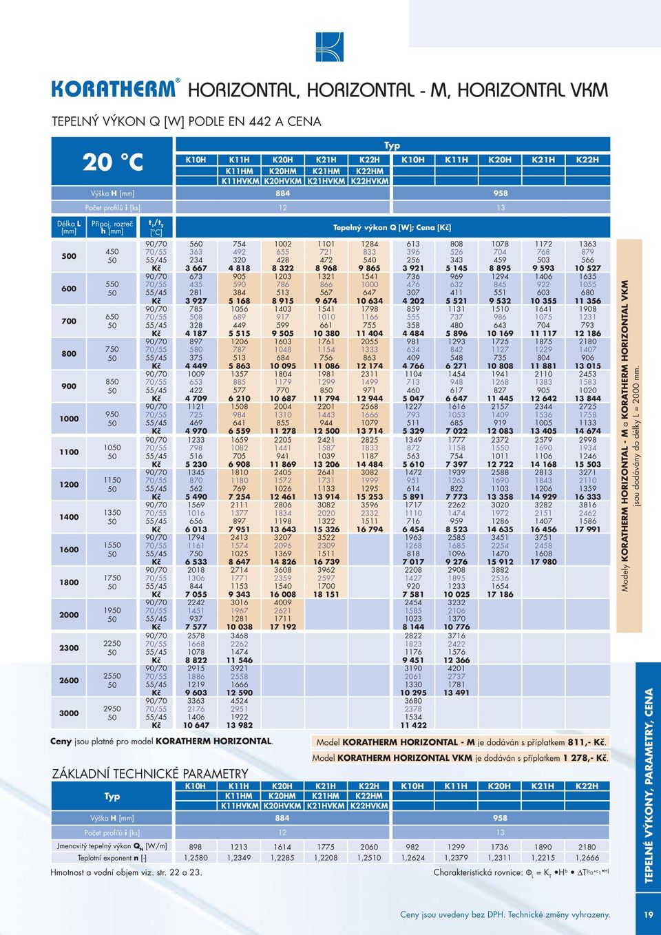 rozteč h [mm] 4 5 6 7 8 9 10 11 13 15 17 19 22 25 29 t 1 /t 2 [ C] Tepelný výkon Q [W]; Cena [Kč] 90/70 560 754 1002 1101 1284 613 808 1078 1172 1363 70/55 363 492 655 721 833 396 526 704 768 879