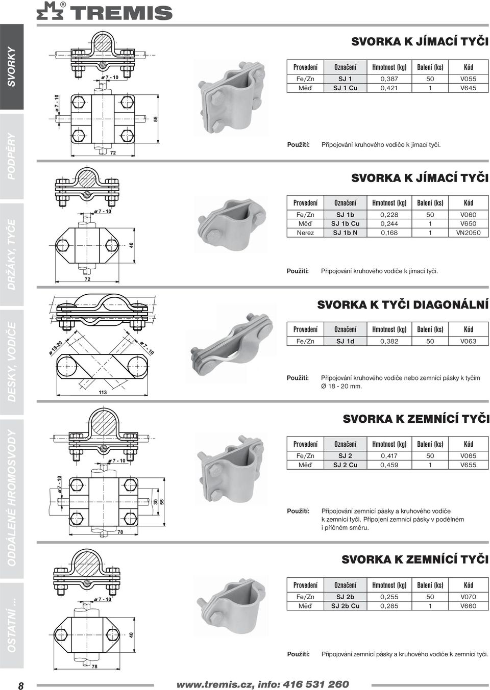 SVORKA K TYČI DIAGONÁLNÍ SJ 1d 0,382 50 V063 Připojování kruhového vodiče nebo zemnící pásky k tyčím Ø 18-20 mm.