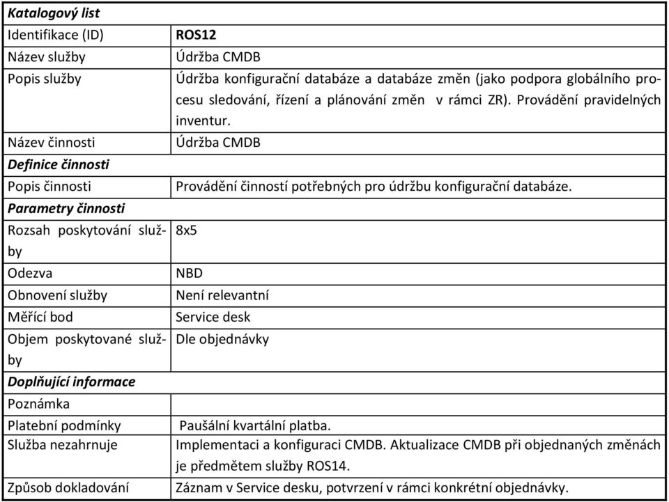 Údržba CMDB Provádění činností potřebných pro údržbu konfigurační databáze.