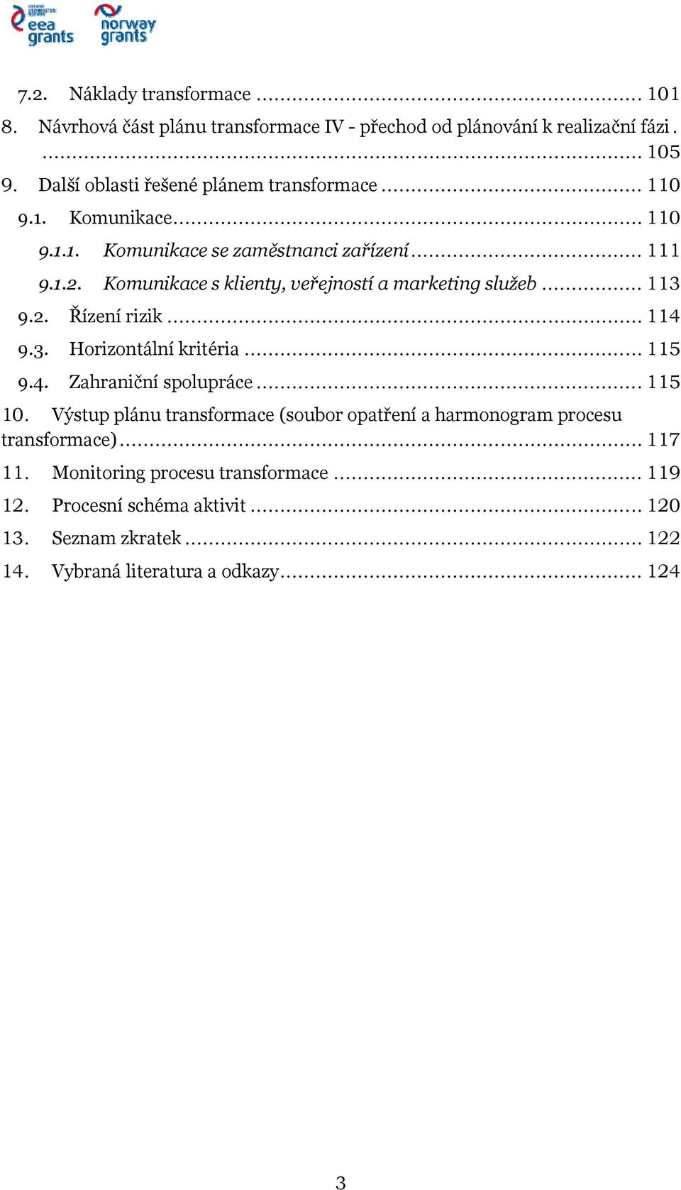 Komunikace s klienty, veřejností a marketing služeb... 113 9.2. Řízení rizik... 114 9.3. Horizontální kritéria... 115 9.4. Zahraniční spolupráce... 115 10.