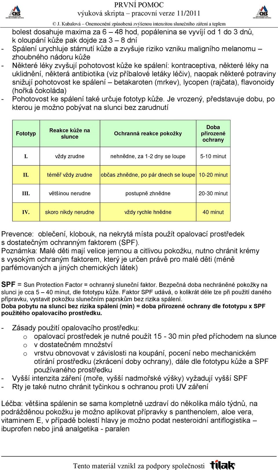 ke spálení betakaroten (mrkev), lycopen (rajčata), flavonoidy (hořká čokoláda) - Pohotovost ke spálení také určuje fototyp kůže.