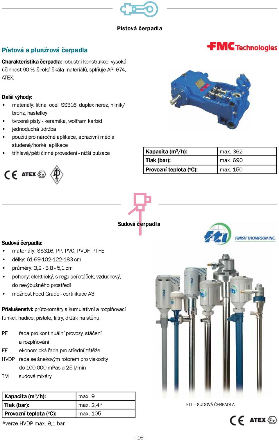tříhlavé/pěti činné provedení - nižší pulzace Kapacita (m 3 /h): max. 362 Tlak (bar): max. 690 Provozní teplota ( o C): max.