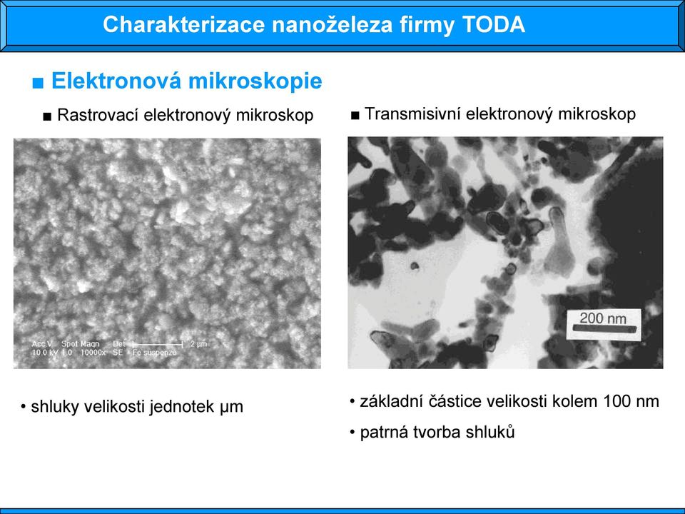 Transmisivní elektronový mikroskop shluky velikosti