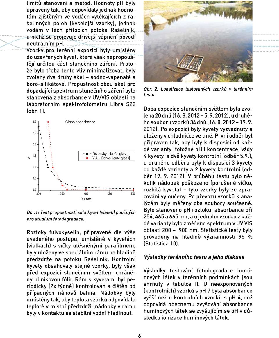 projevuje dřívější vápnění povodí neutrálním ph. Vzorky pro terénní expozici byly umístěny do uzavřených kyvet, které však nepropouštějí určitou část slunečního záření.