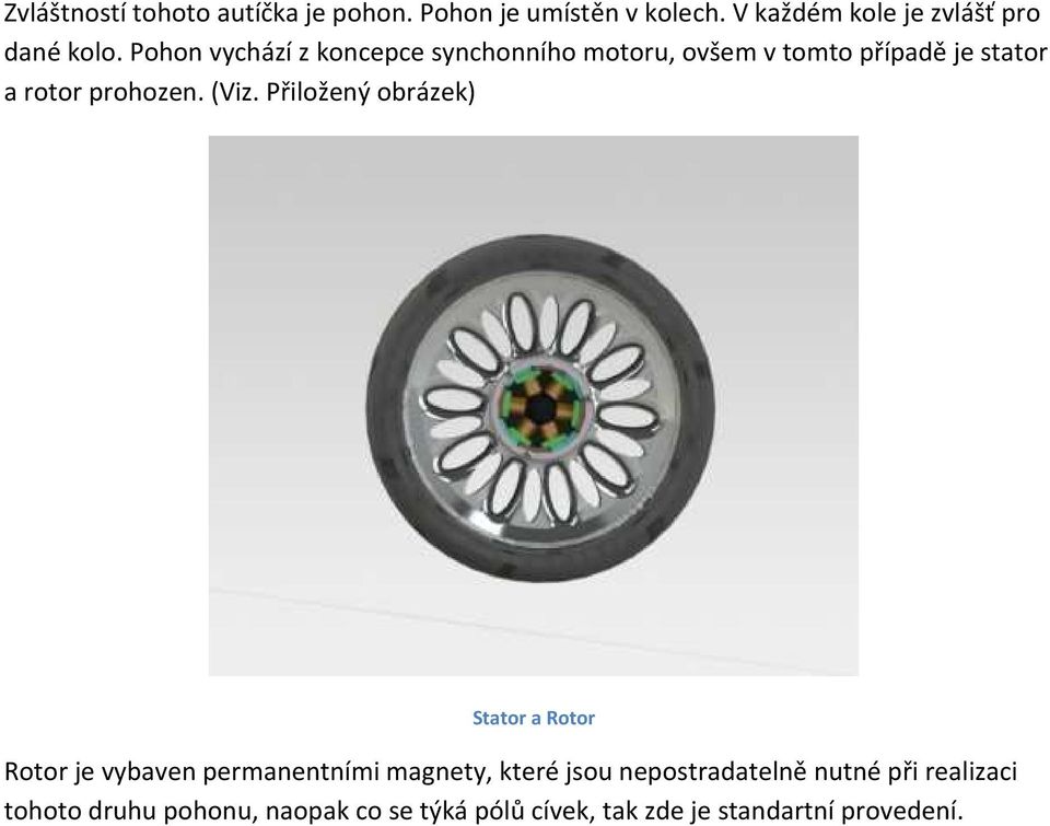 Přiložený obrázek) Stator a Rotor Rotor je vybaven permanentními magnety, které jsou nepostradatelně