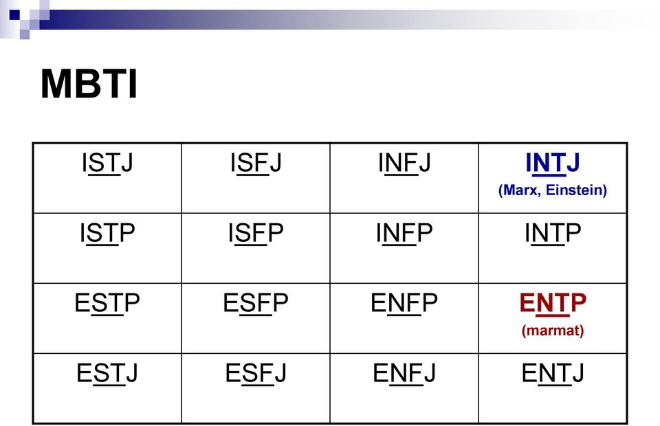 INFP INTP ESTP ESFP ENFP