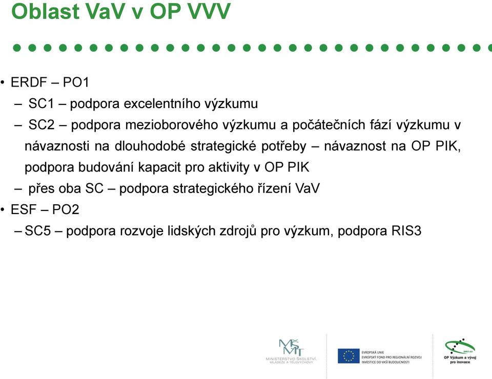 návaznost na OP PIK, podpora budování kapacit pro aktivity v OP PIK přes oba SC podpora