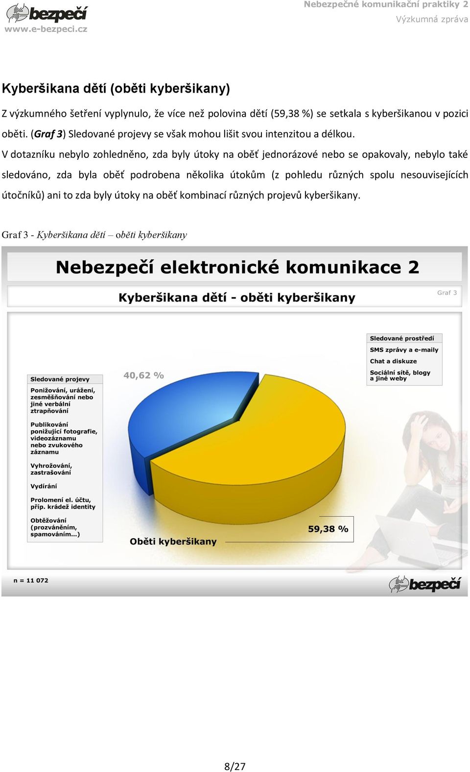 V dotazníku nebylo zohledněno, zda byly útoky na oběť jednorázové nebo se opakovaly, nebylo také sledováno, zda byla oběť podrobena