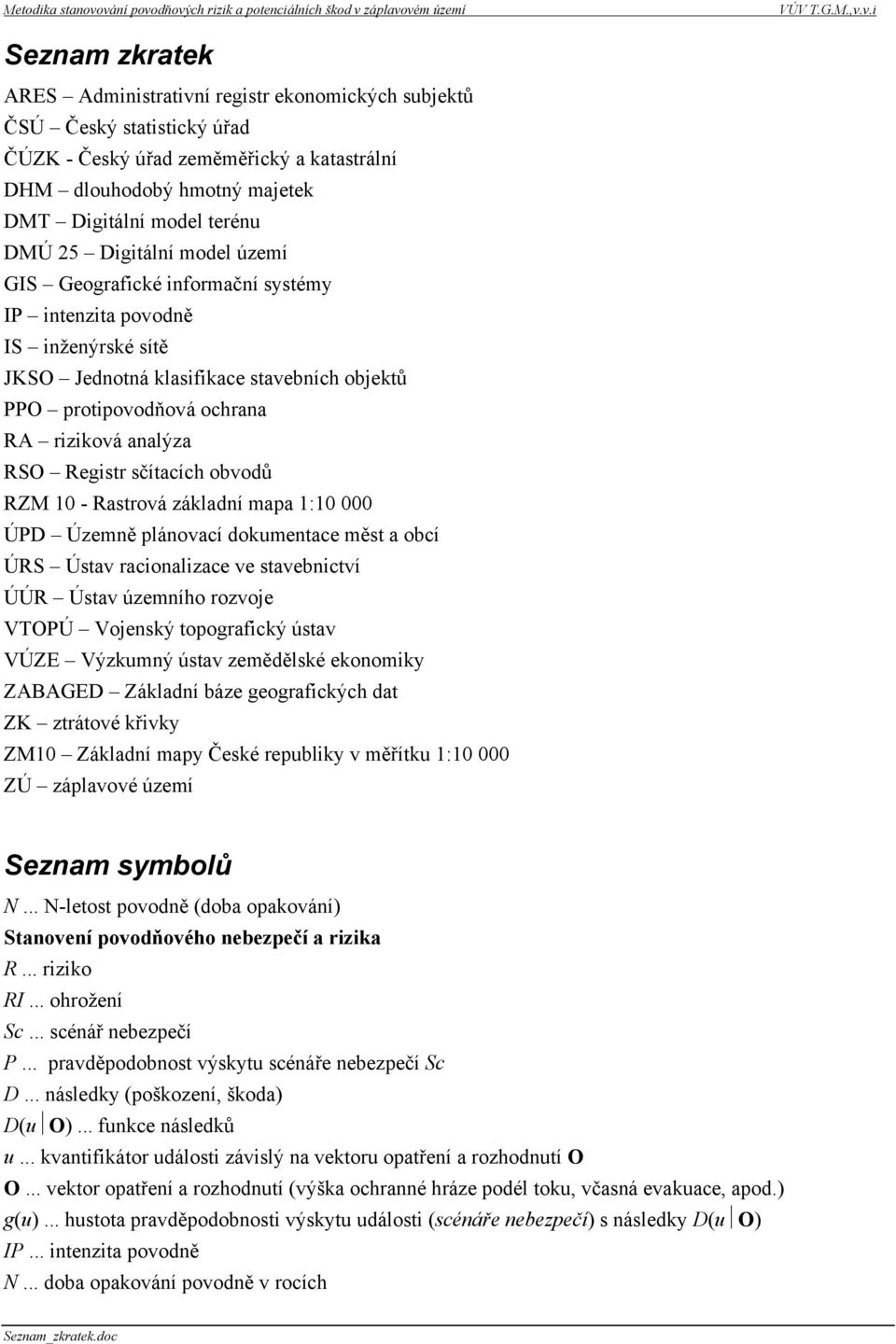 Registr sčítacích obvodů RZM 10 - Rastrová základní mapa 1:10 000 ÚPD Územně plánovací dokumentace měst a obcí ÚRS Ústav racionalizace ve stavebnictví ÚÚR Ústav územního rozvoje VTOPÚ Vojenský